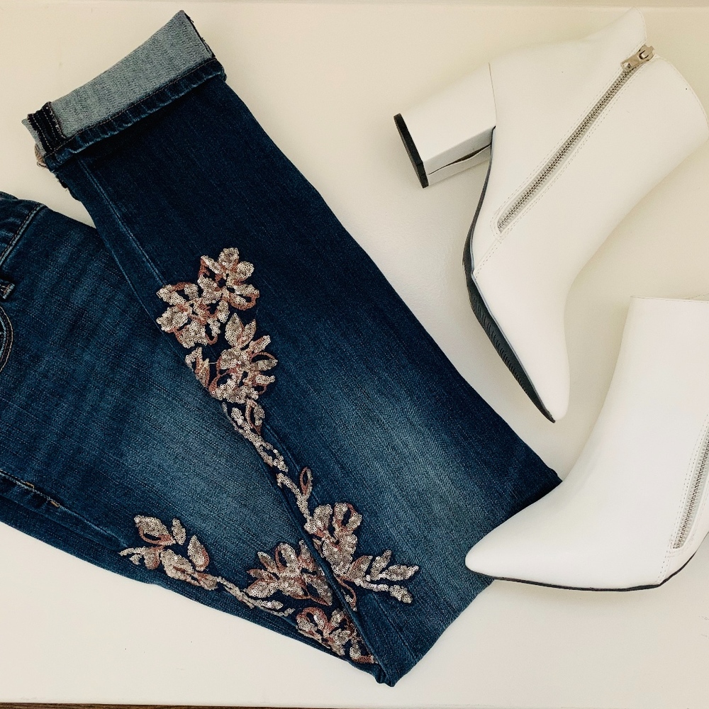 WHBM Rose Gold Sequin Jeans